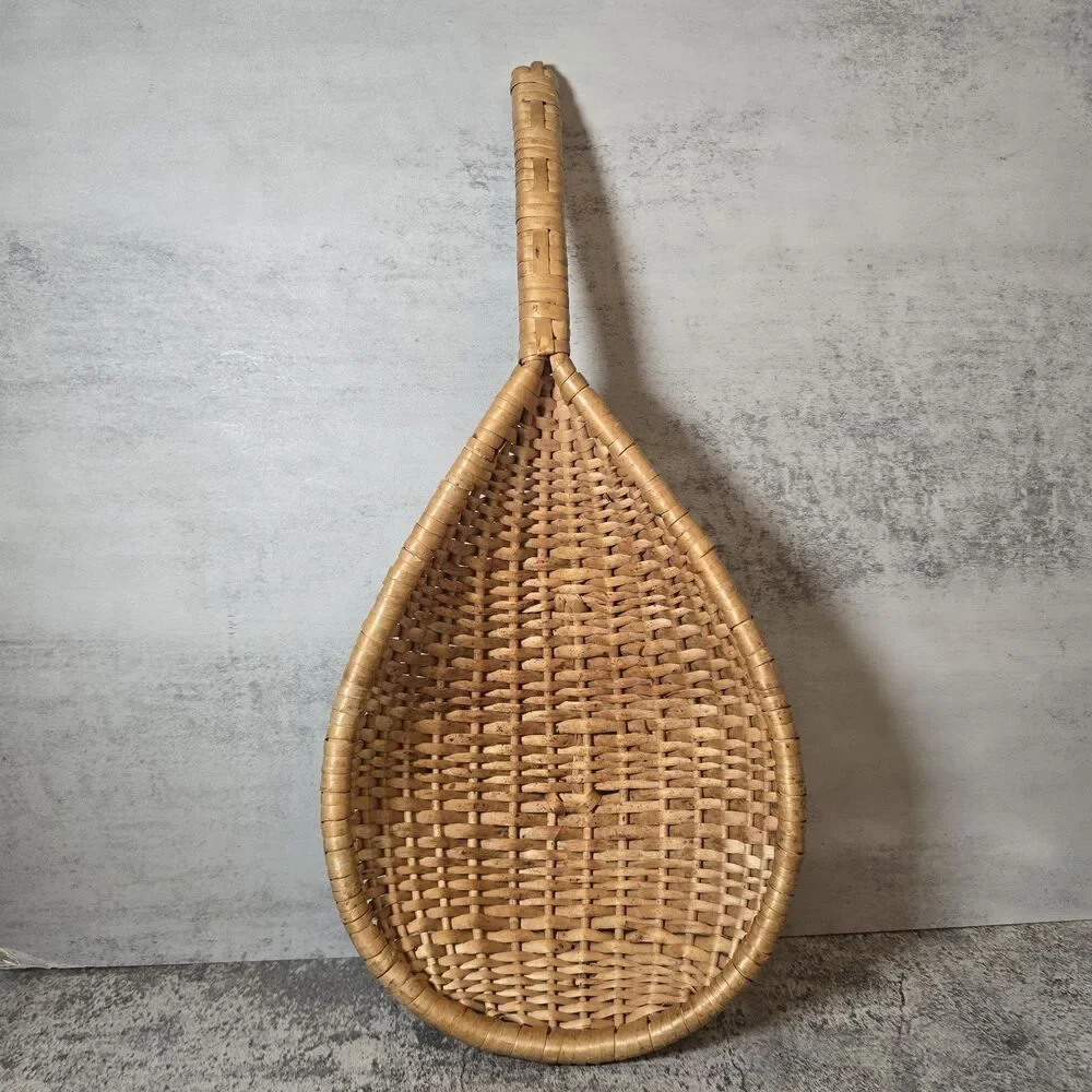 Vintage Wicker Scoop Basket Bamboo Handle Decorative Wall Hanging Table Decor